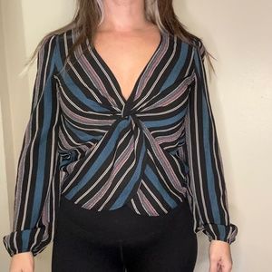 TIMING striped knotted  retro blouse